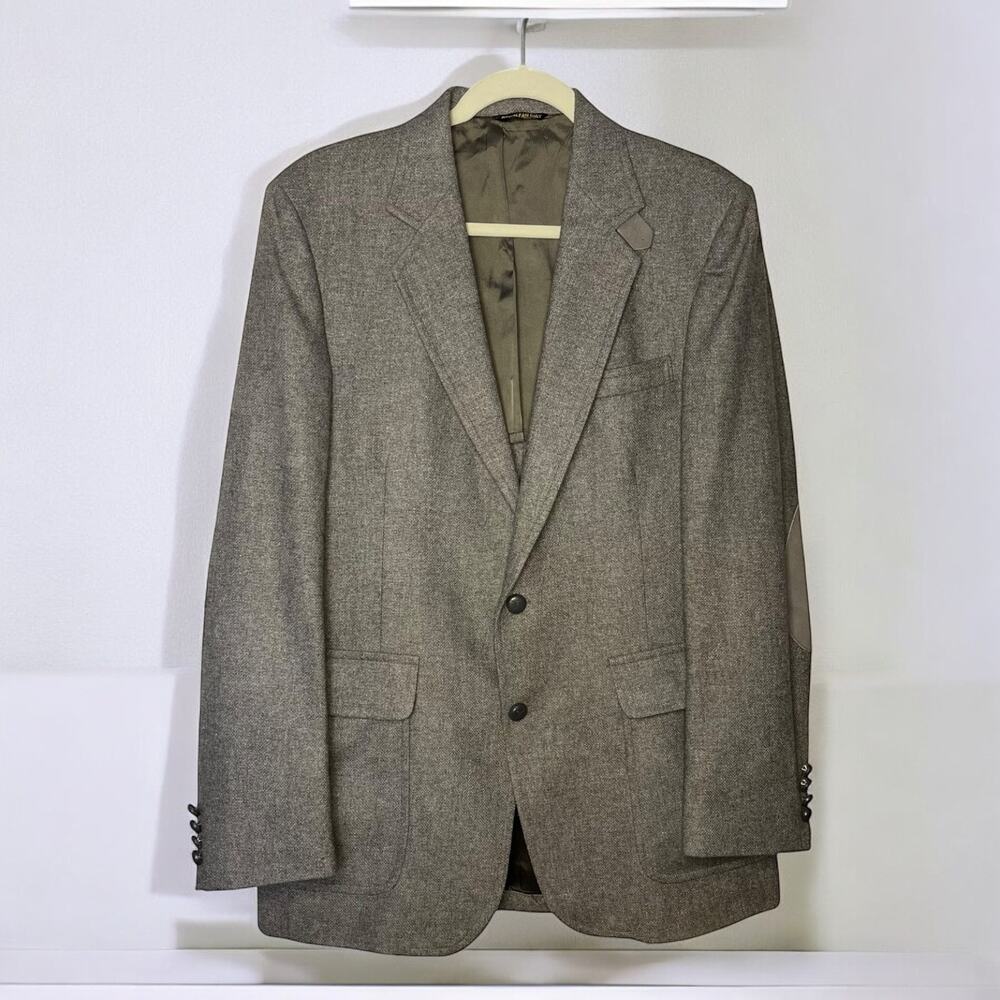 Vintage H.I.S Western Sports Coat 40R Tweed Suede Elbows Leather Buttons USA